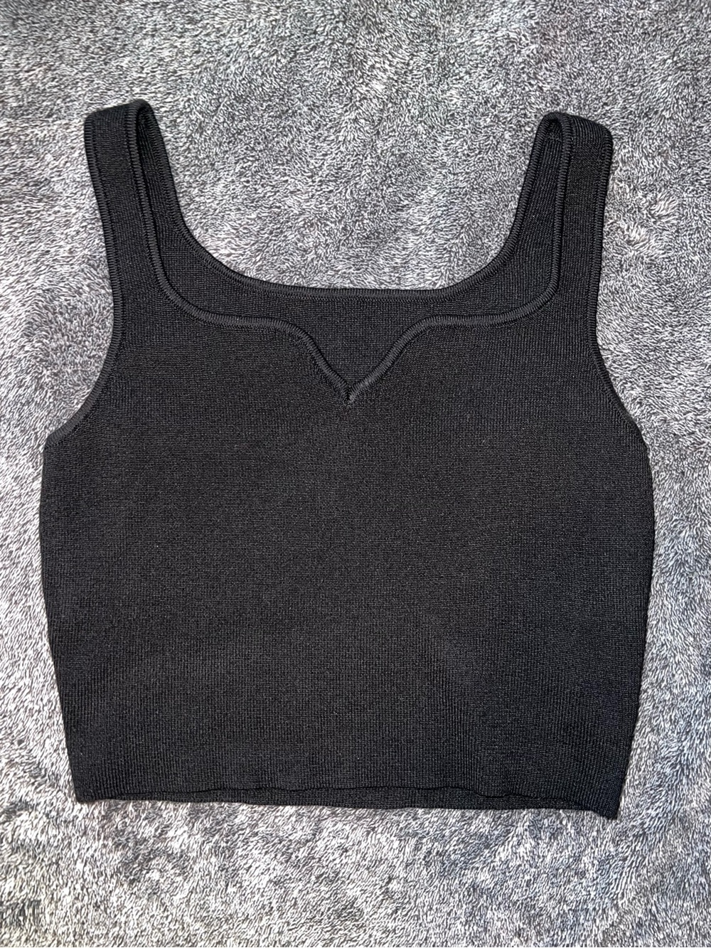 Black Knit Square-Neck Crop Tank